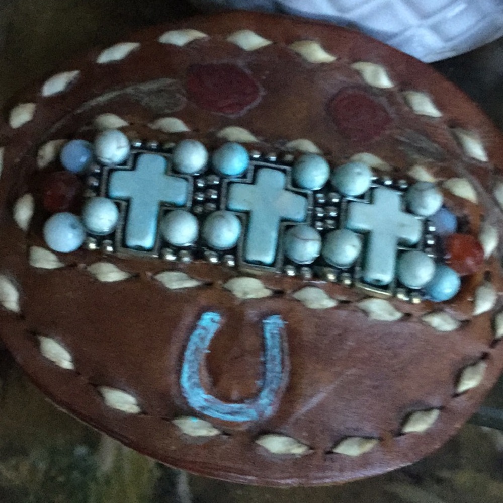 Vintage western leather belt buckle cowgirl boho rodeo chic rustic market - Picture 2 of 7